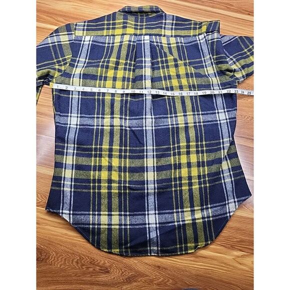 Vtg Sears Perma Prest Wool Flannel Plaid Blue Yellow Button Shirt Men Size Large - Picture 6 of 7